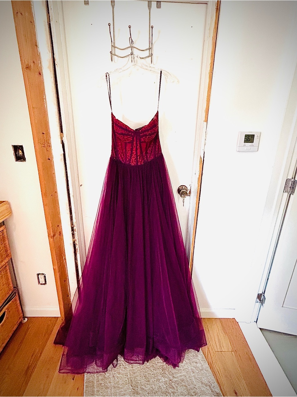La Femme Deep Burgundy Tulle Prom Gown